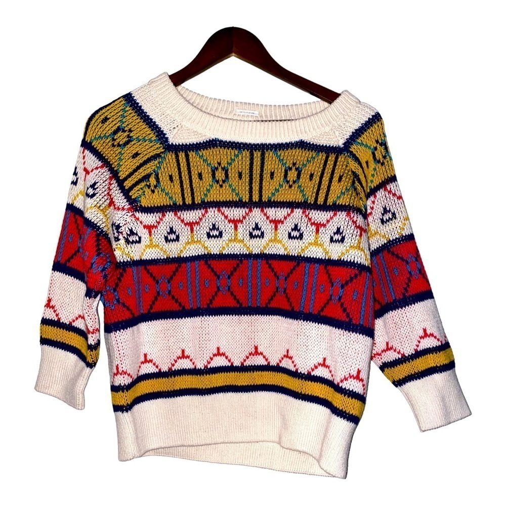 MOTHER Boatneck Fair Isle Sweater‎ Women Size M Multi Color Knit Pullover NEW